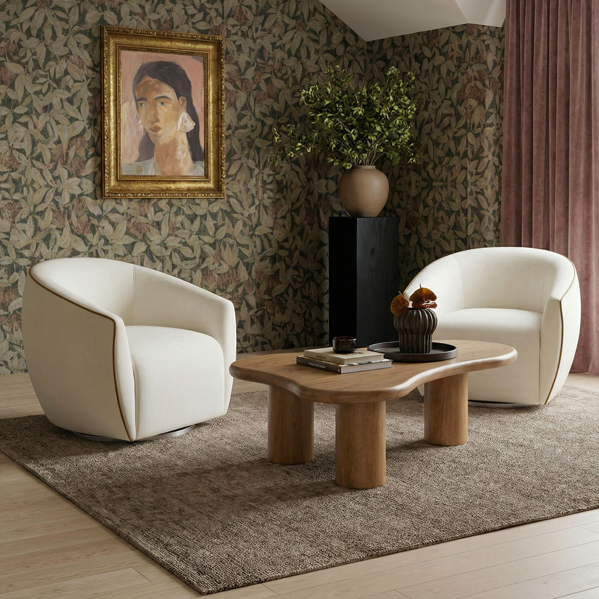 TOV Jordan Contrast Piping Performance Velvet Swivel Accent Chair