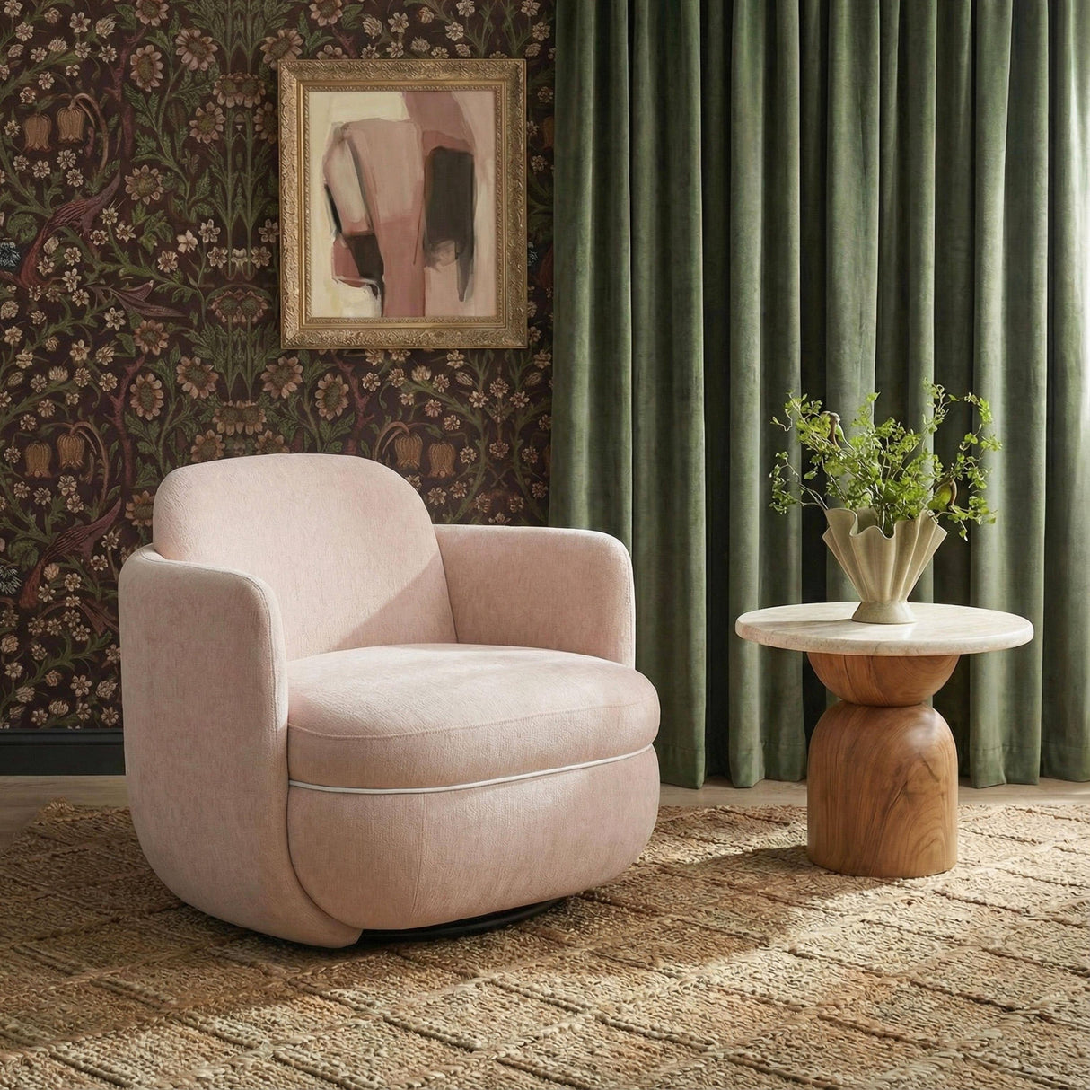 TOV Wolfie Performance Chenille Swivel Accent Chair