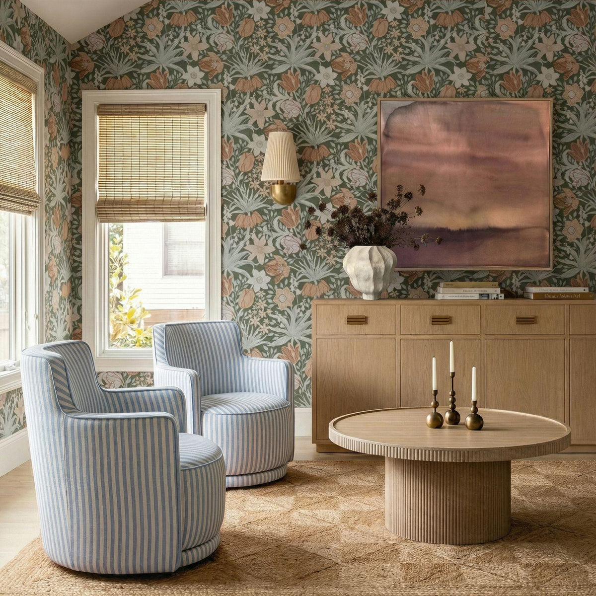 TOV Passe Blue Striped Swivel Chair