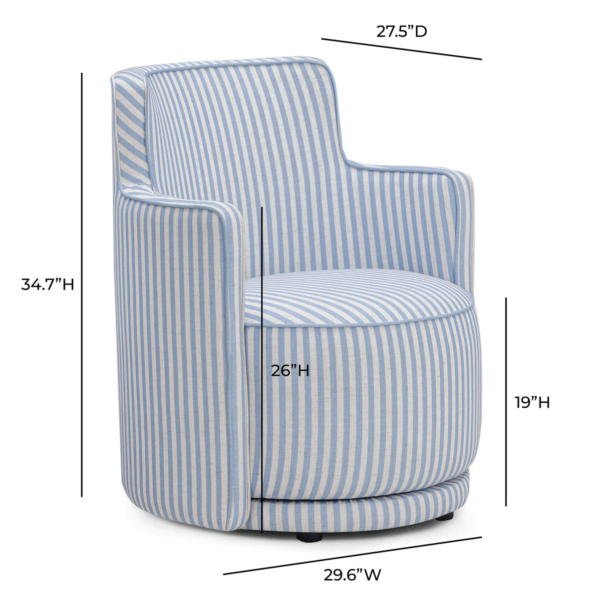 TOV Passe Blue Striped Swivel Chair