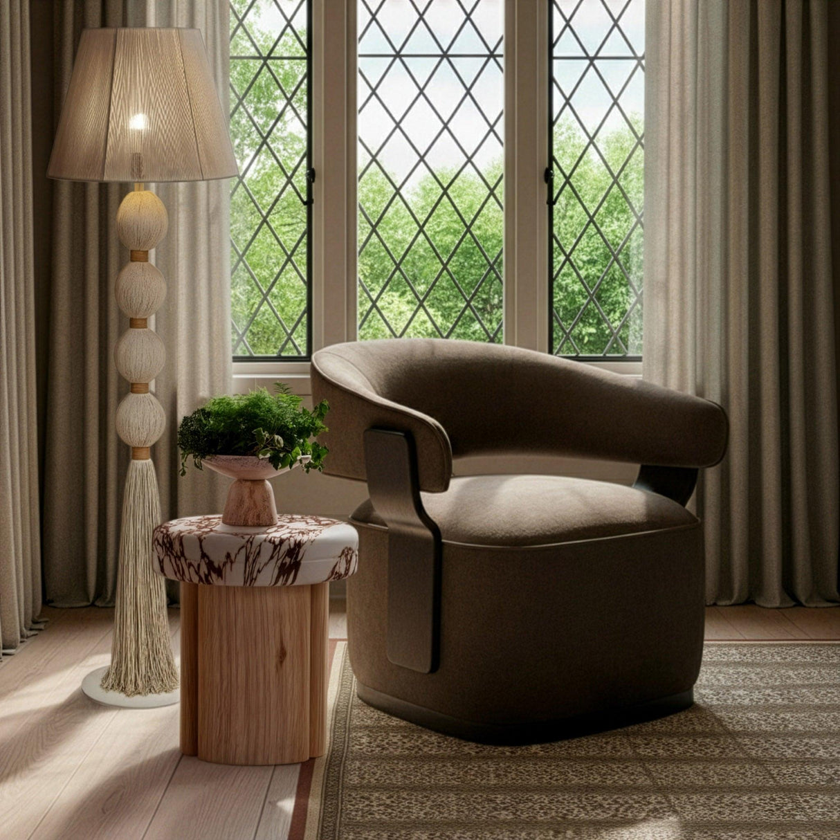 TOV Madison Linen Performance Chenille Swivel Accent Chair