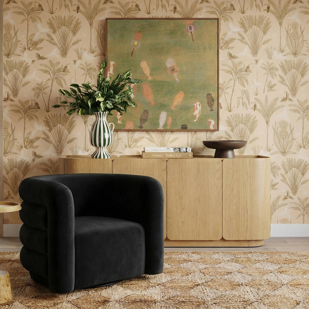 TOV Curves Black Velvet Swivel Accent Chair
