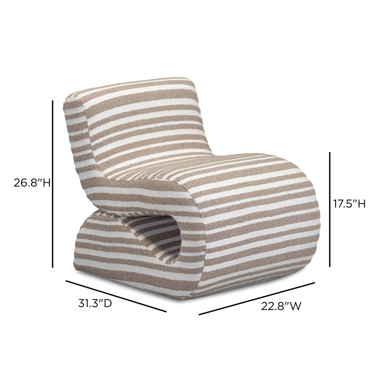 TOV Senna Taupe Organic Stripes Contract-Grade Jacquard Fabric Accent Chair