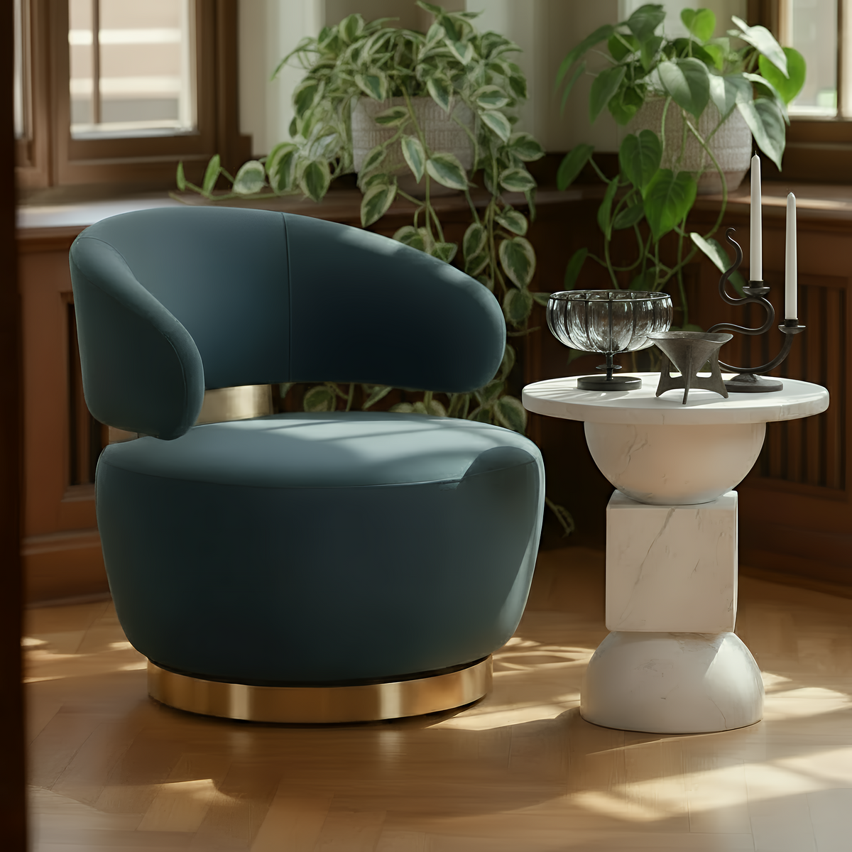 TOV Austin Dark Teal Velvet Swivel Chair