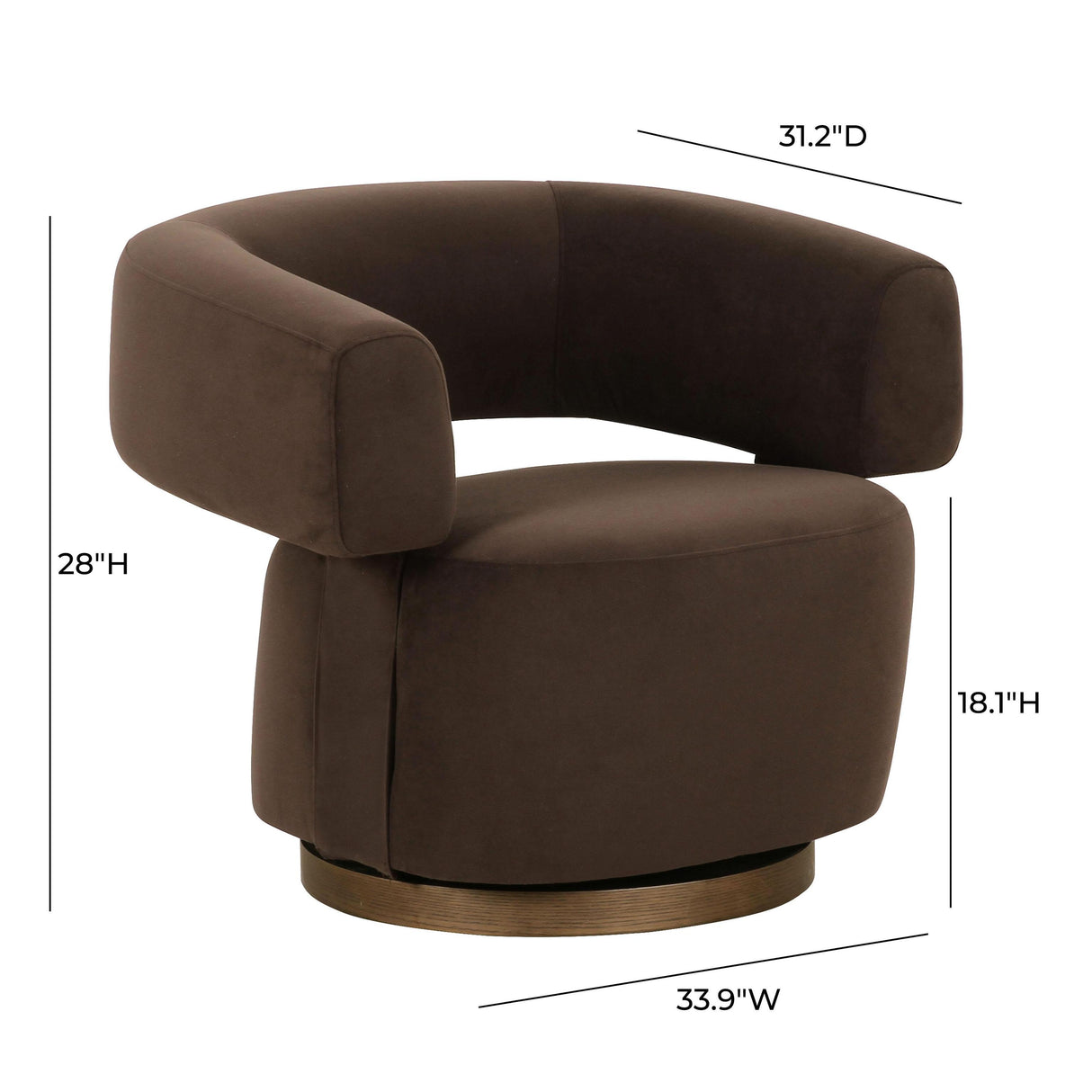 TOV River Chocolate Brown Performance Velvet Swivel Accent Chair