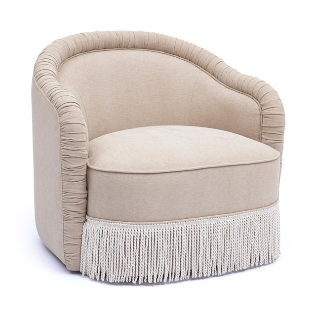 TOV Pamela Tan Performance Chenille Tasseled Lounge Accent Chair