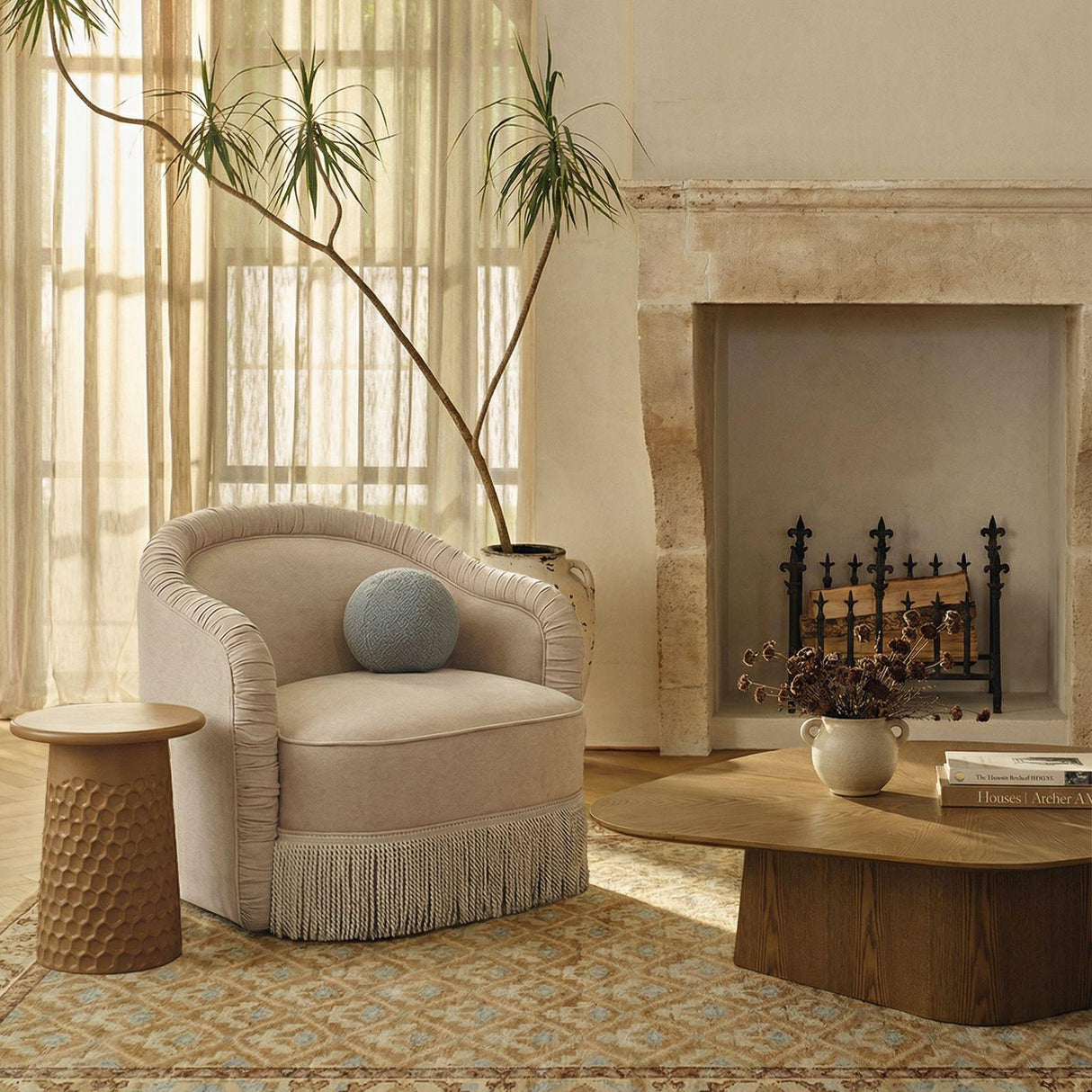 TOV Pamela Tan Chenille Tassel Lounge Chair