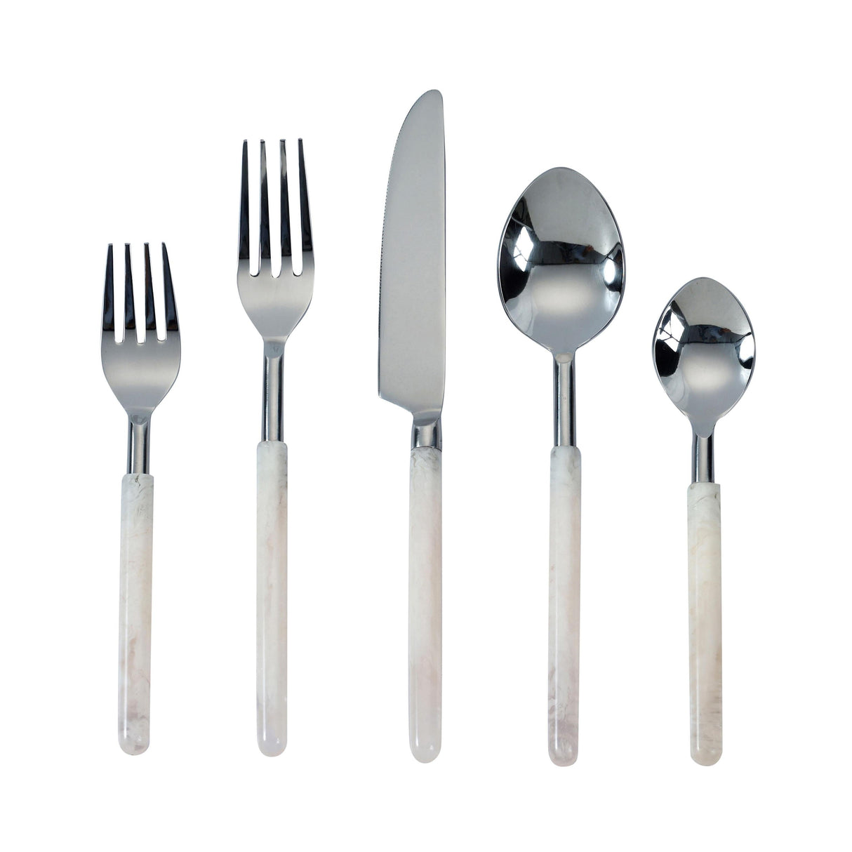 TOV Frose Silver Stainless Steel Flatware - Set of 5 Pieces - Service For 1