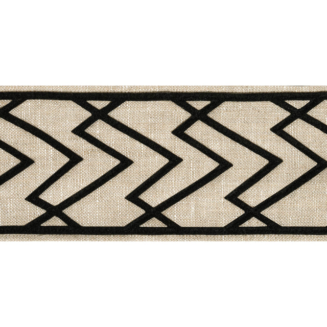Thibaut Summit Applique Tape Black On Linen Trim