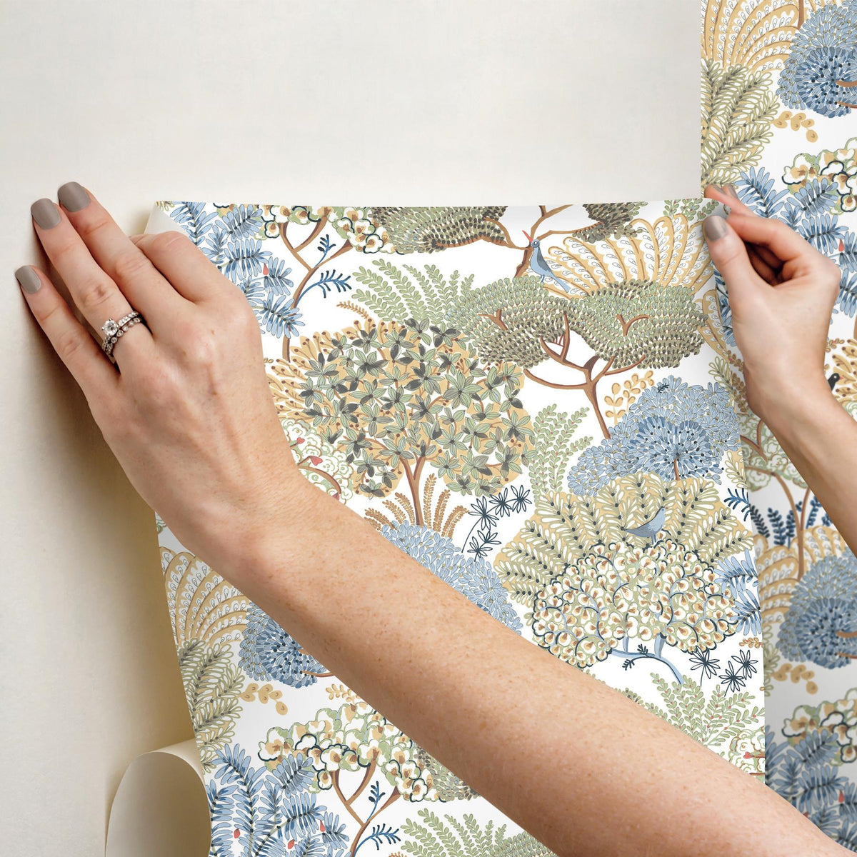 York Wallcoverings Everbloom Forest Butter Botanical Peel + Stick Wallpaper