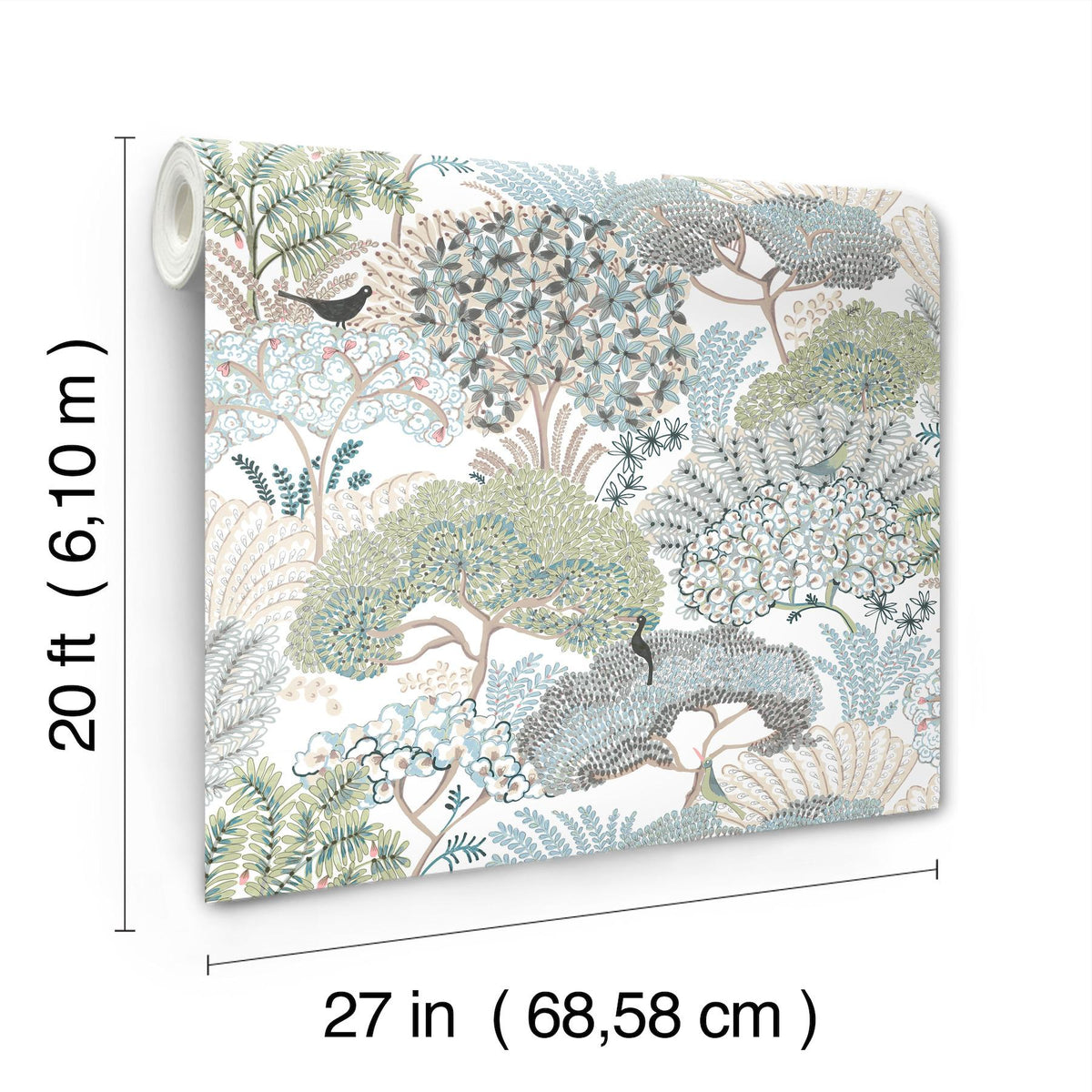 York Wallcoverings Everbloom Forest Aqua Botanical Peel + Stick Wallpaper