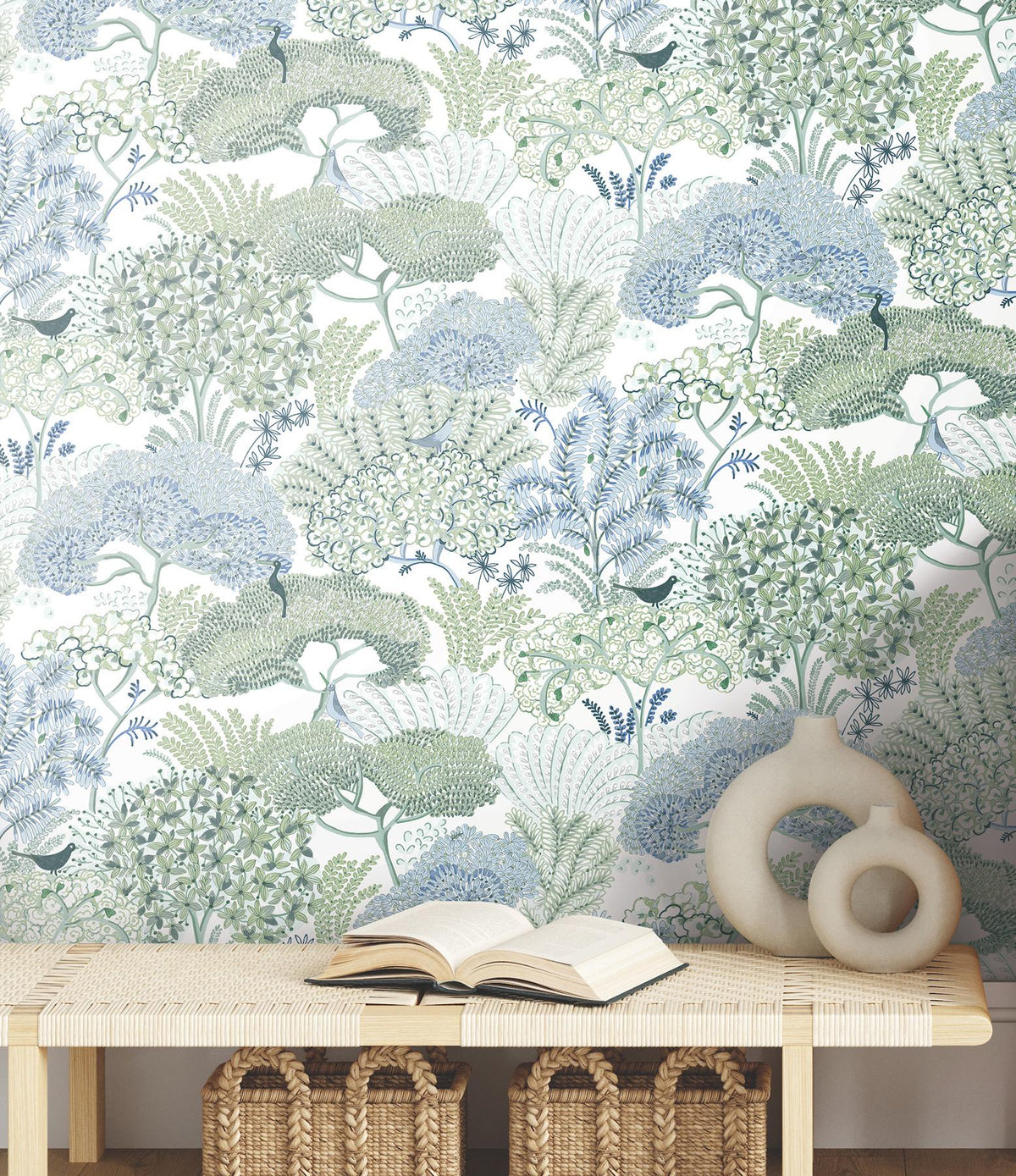 York Wallcoverings Everbloom Forest Green Botanical Peel + Stick Wallpaper