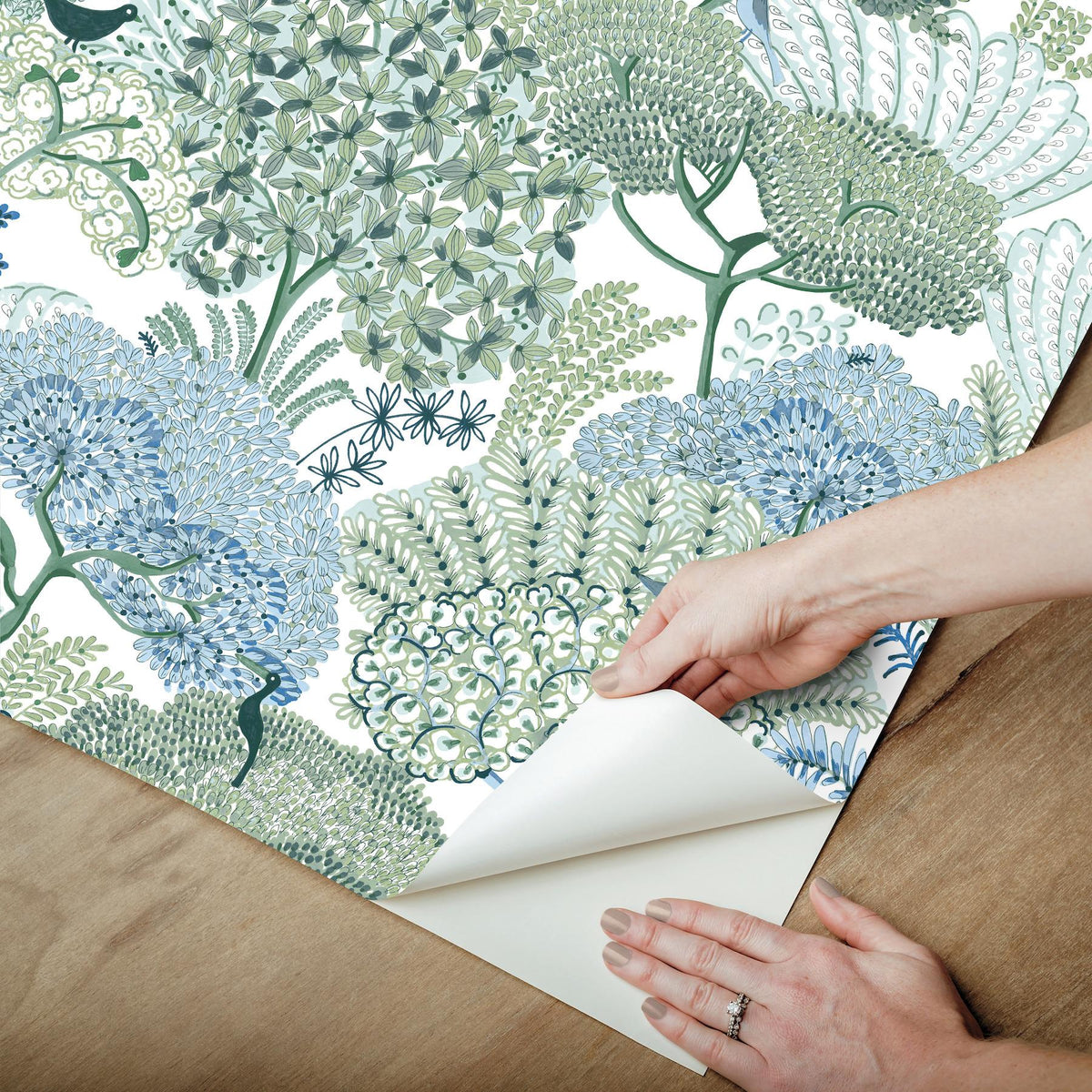 York Wallcoverings Everbloom Forest Green Botanical Peel + Stick Wallpaper