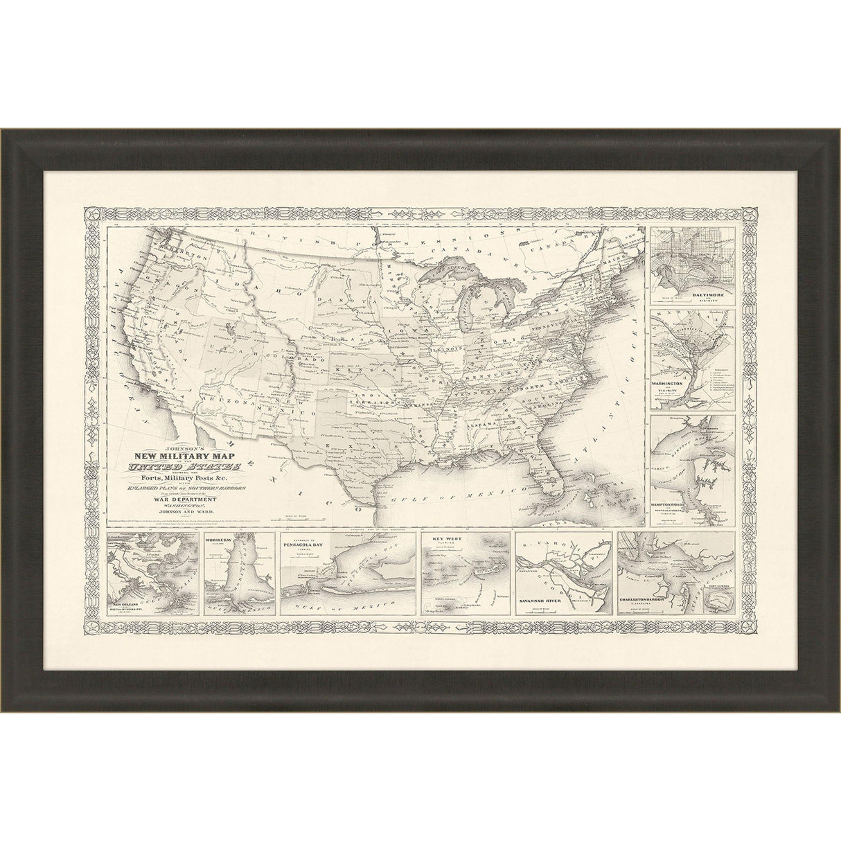 Paragon Military Map of US, 1861 Black 37 X 53 X 2 Wall Art