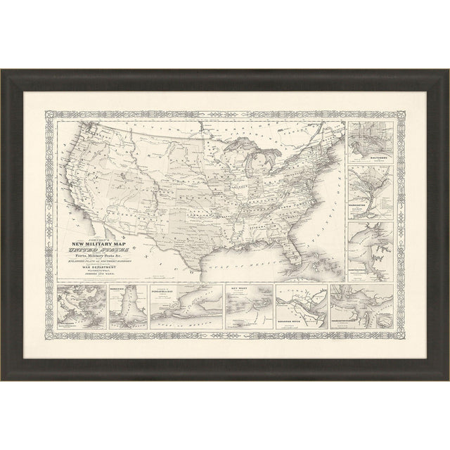 Paragon Military Map of US, 1861 Black 37 X 53 X 2 Wall Art