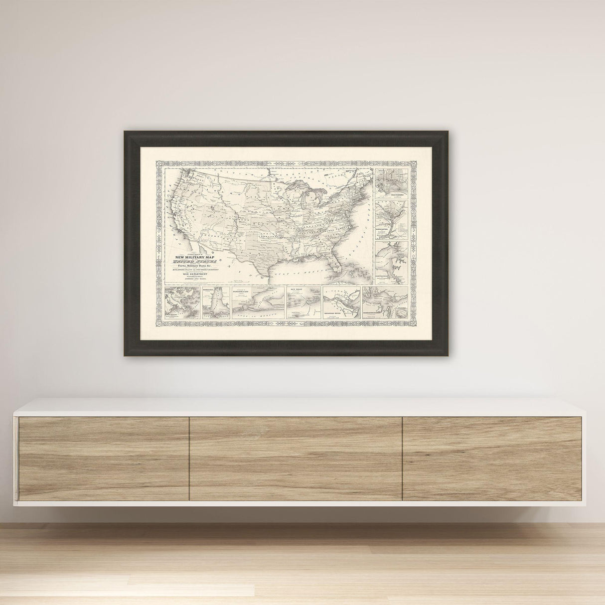 Paragon Military Map of US, 1861 Black 37 X 53 X 2 Wall Art