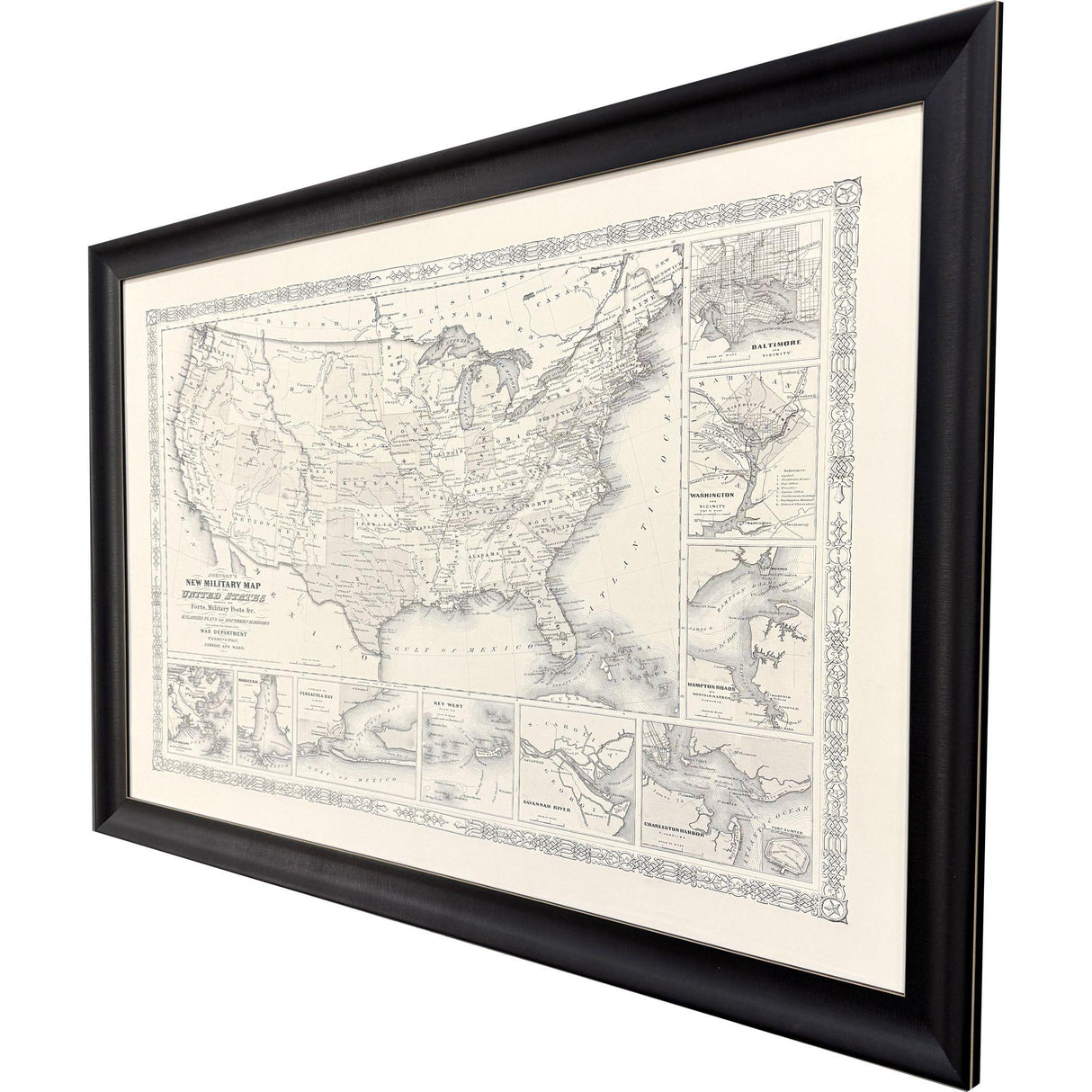 Paragon Military Map of US, 1861 Black 37 X 53 X 2 Wall Art