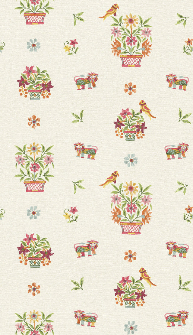 G P & J Baker ROAR STITCH GREEN Wallpaper