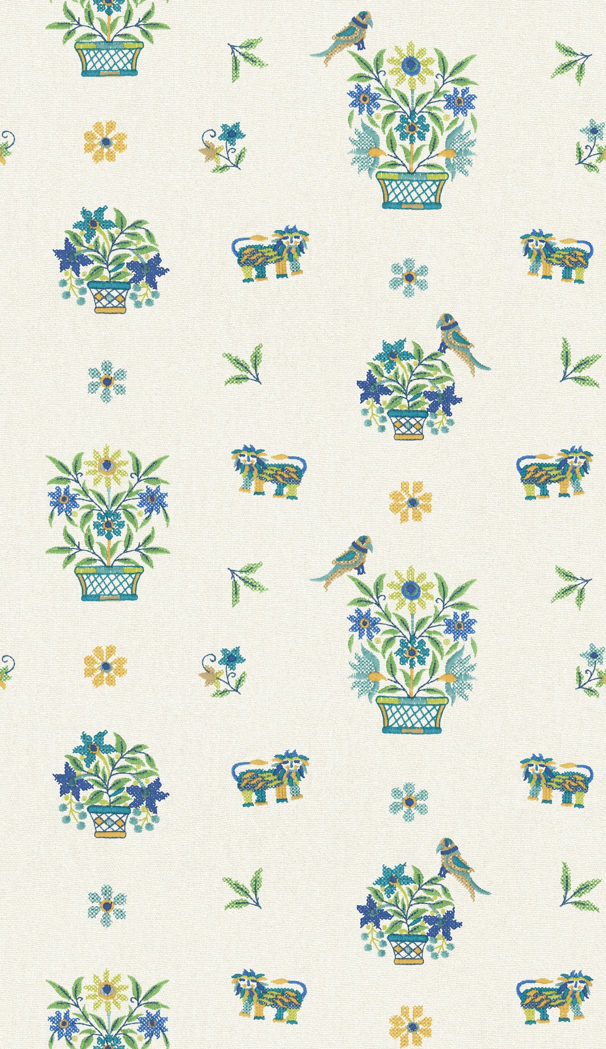 G P & J Baker ROAR STITCH BLUE/GREEN Wallpaper