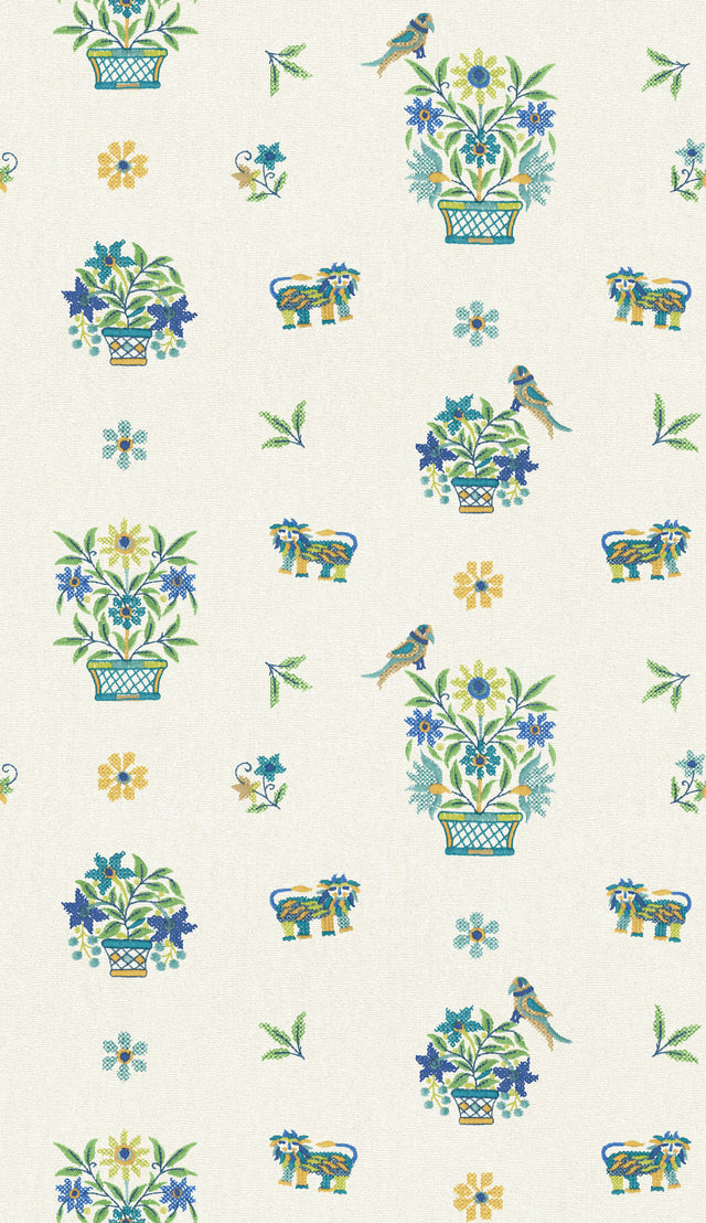 G P & J Baker ROAR STITCH BLUE/GREEN Wallpaper