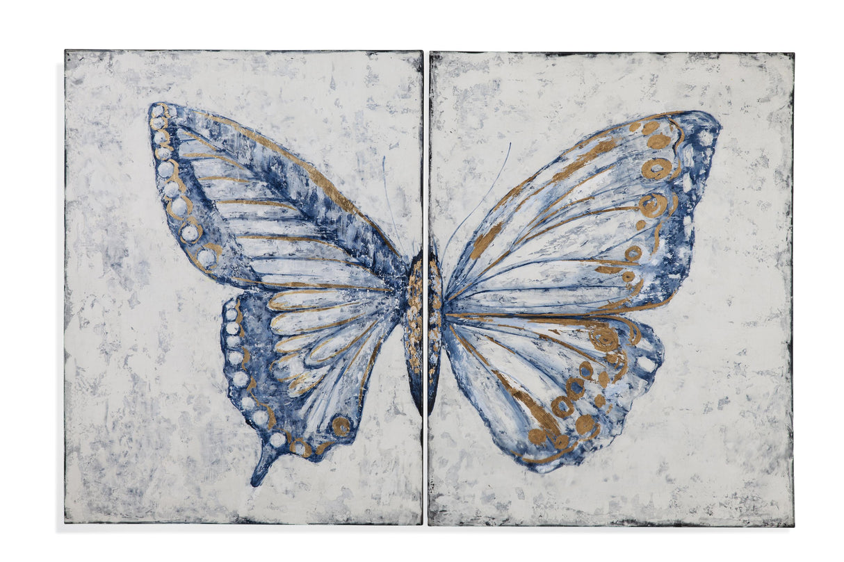 Bassett Blue Blue Butterfly Canvas Art Set of 2