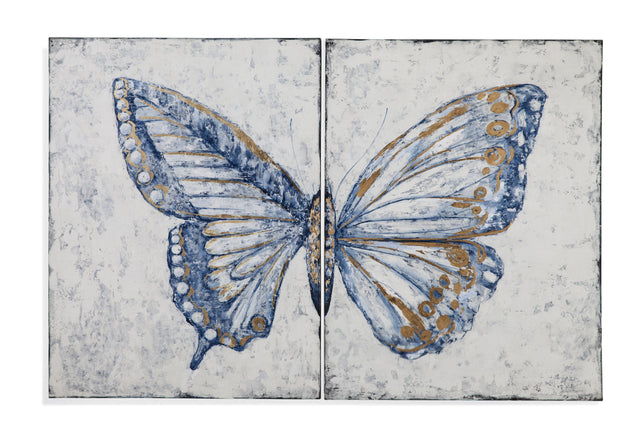 Bassett Blue Blue Butterfly Canvas Art Set of 2