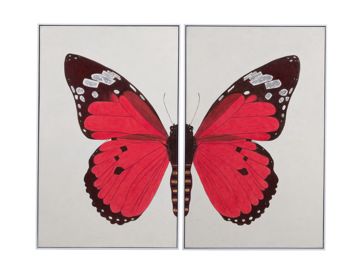 Bassett Red Butterfly Framed Canvas Set of 2