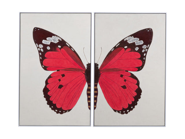 Bassett Red Butterfly Framed Canvas Set of 2
