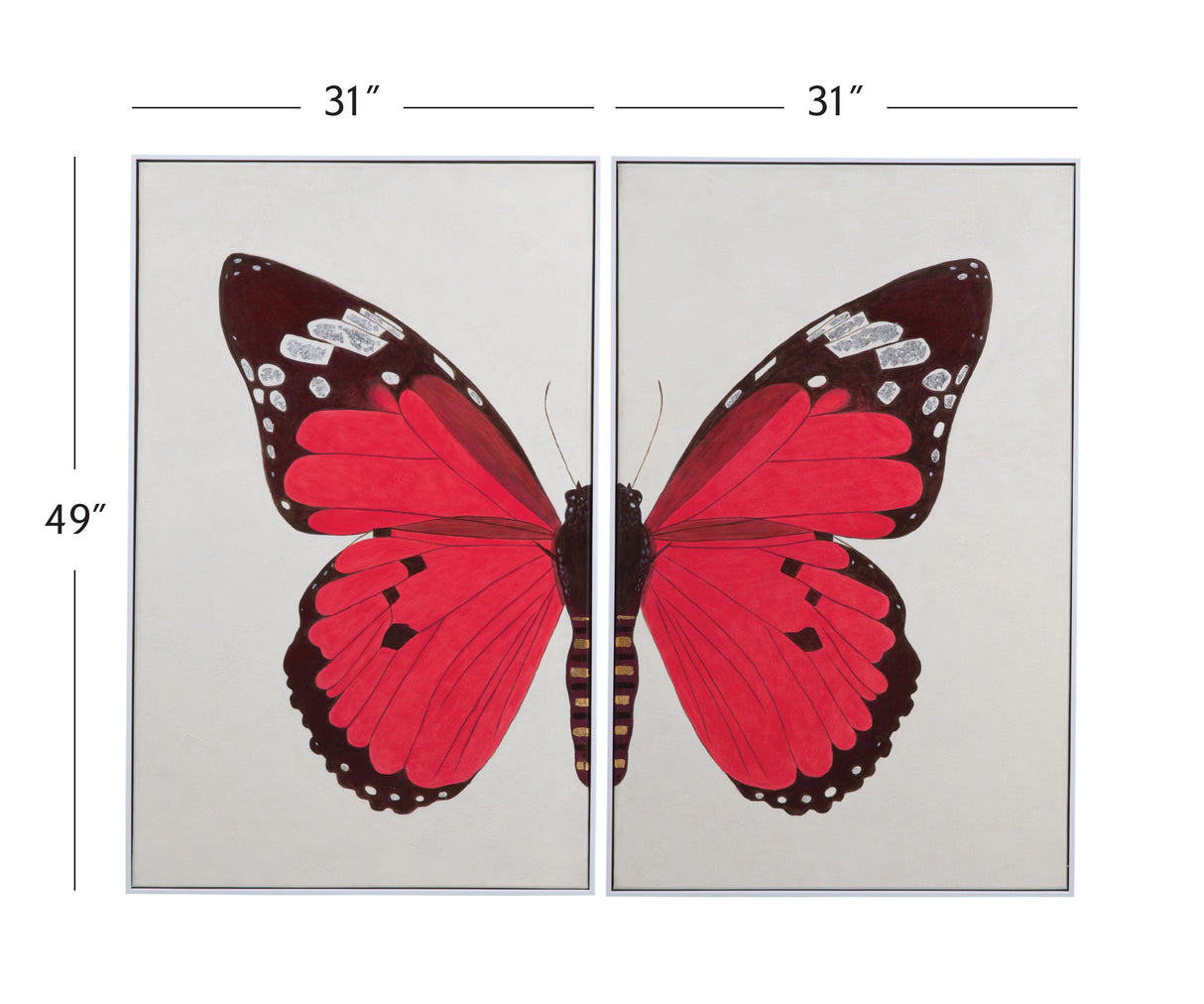 Bassett Red Butterfly Framed Canvas Set of 2