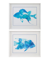 Bassett Blue Watercolor Fish Framed Print Set of 2