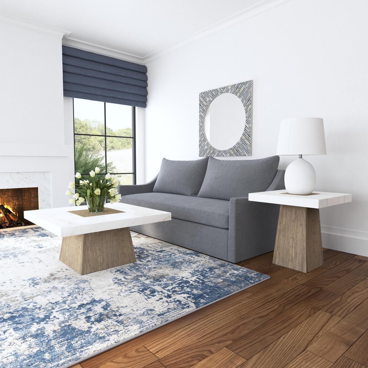 Bassett Blue Sunburst Bone Wall Mirror