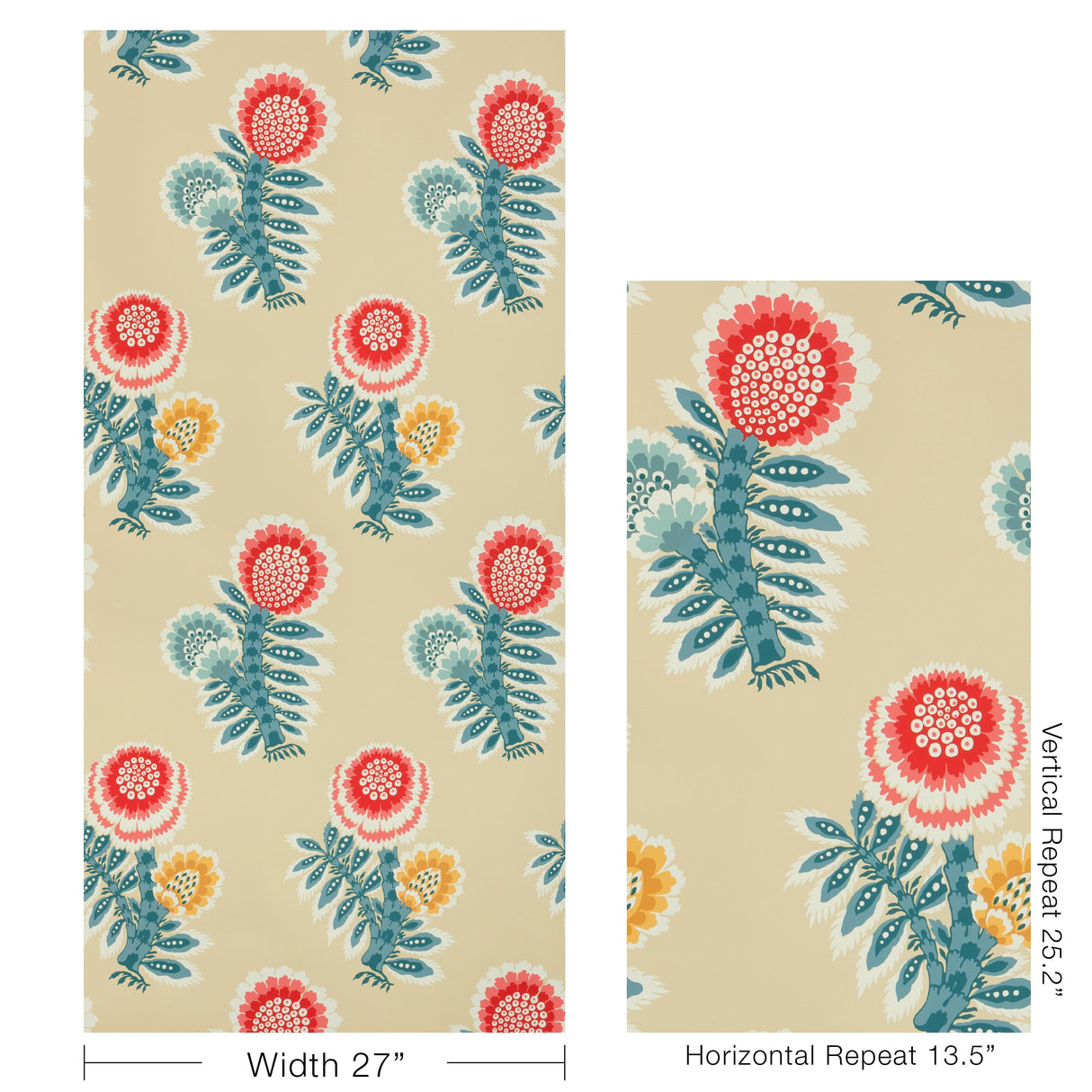 Brunschwig & Fils KUMALY RED/BLUE Wallpaper
