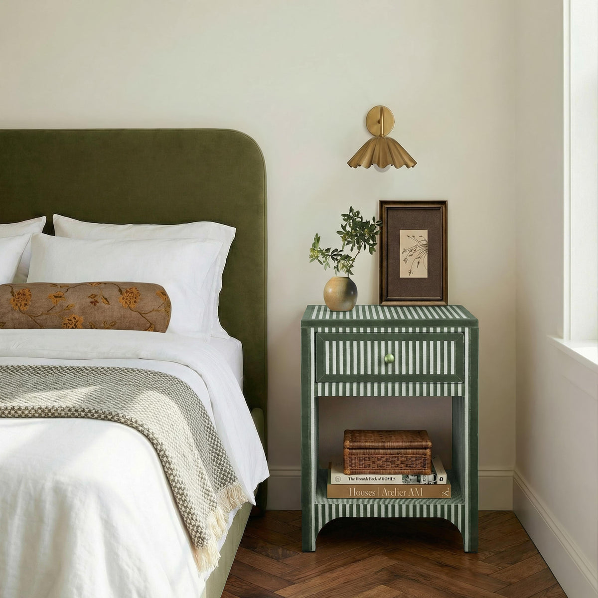 TOV Kora Green Cotton Jute Nightstand