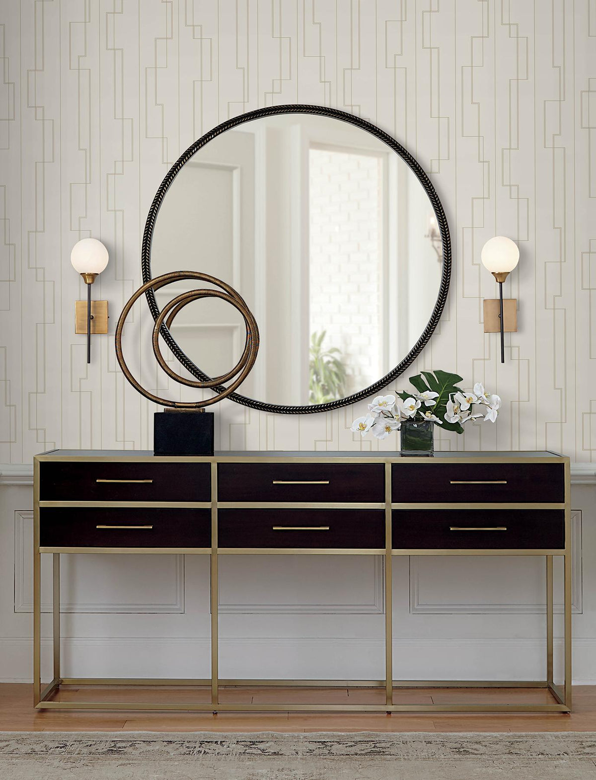 A-Street Prints Anson Ivory Deco Detailing Wallpaper