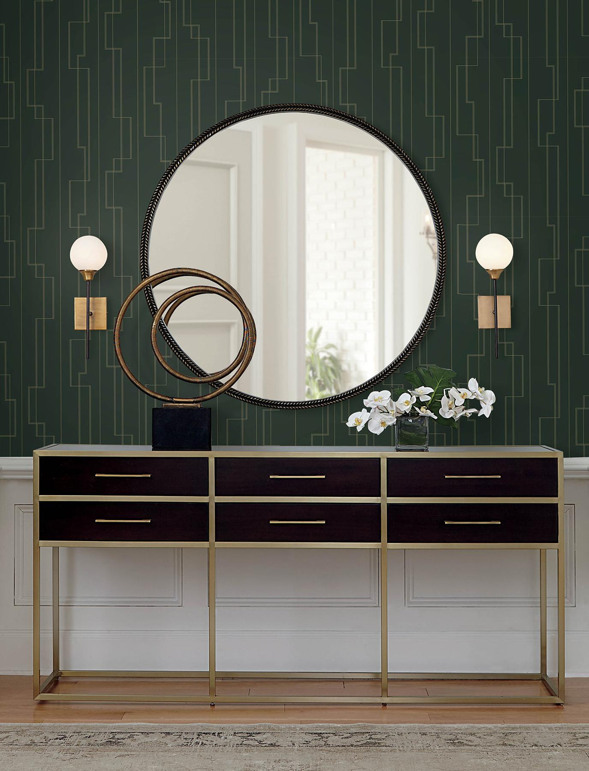 A-Street Prints Anson Evergreen Deco Detailing Wallpaper