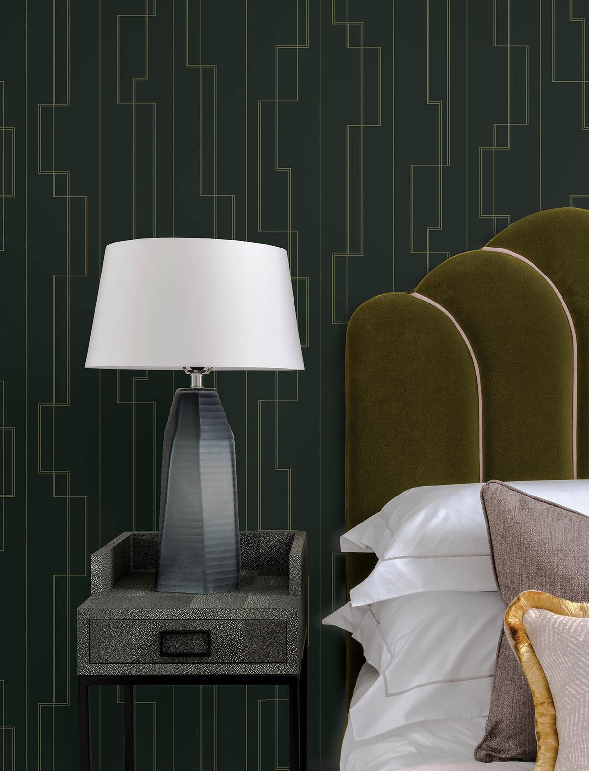 A-Street Prints Anson Evergreen Deco Detailing Wallpaper