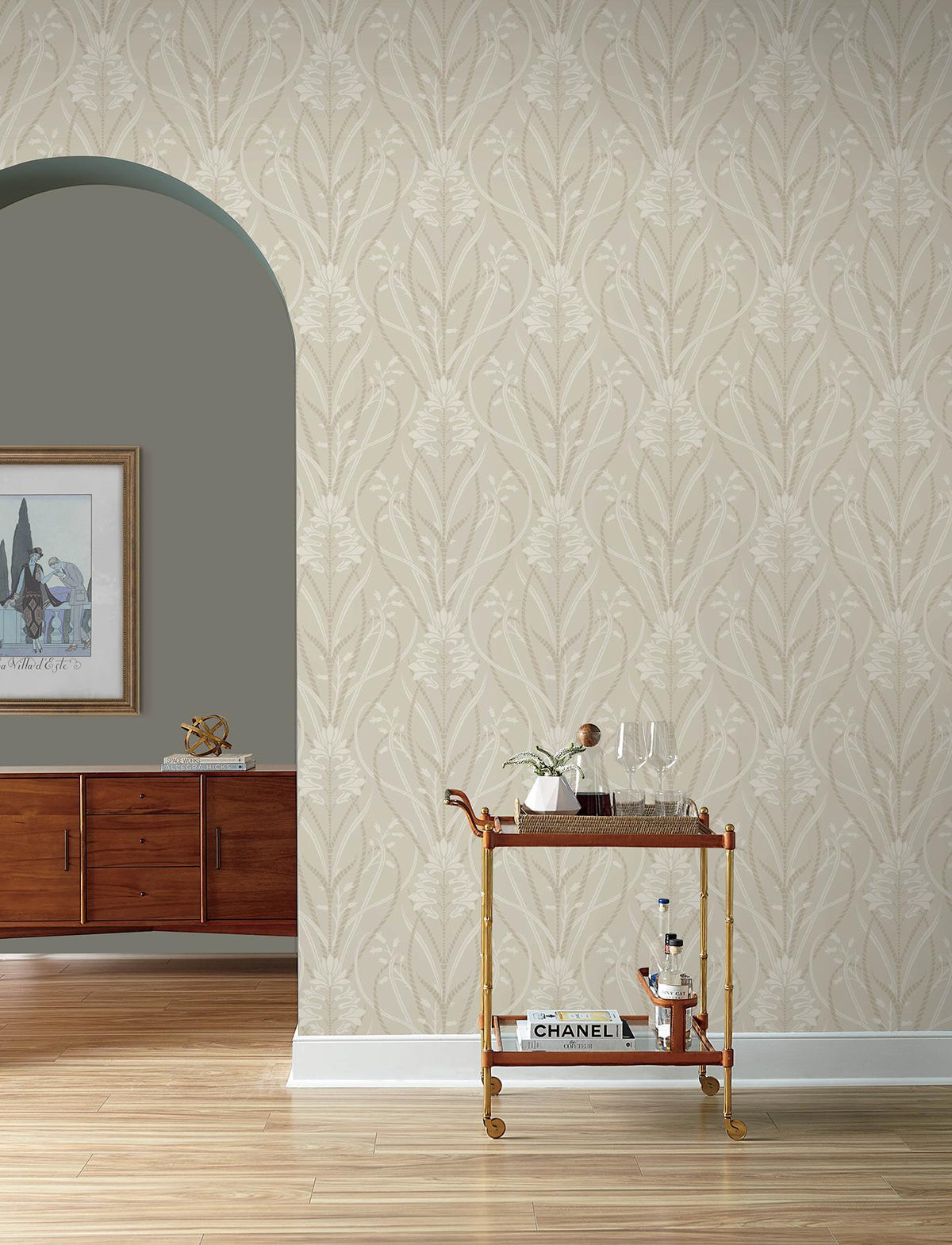 A-Street Prints Rosalind Dove Iris Damask Wallpaper