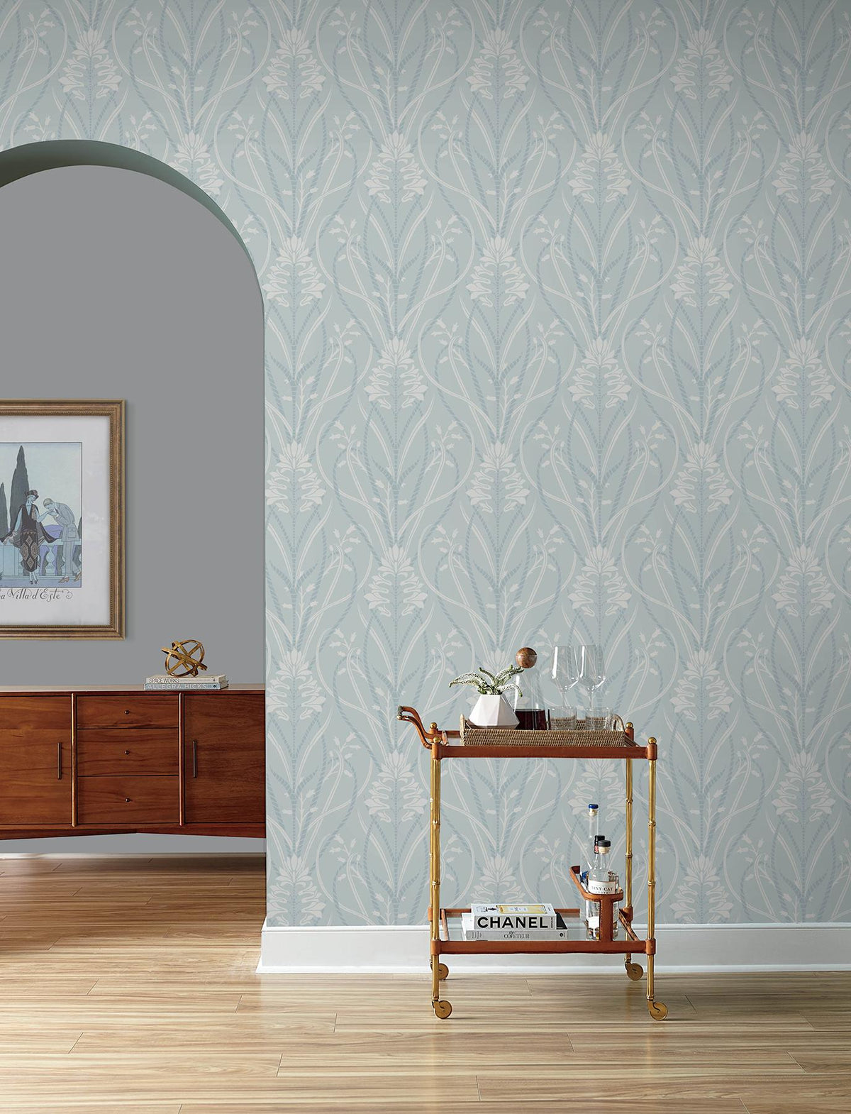 A-Street Prints Rosalind Sky Blue Iris Damask Wallpaper
