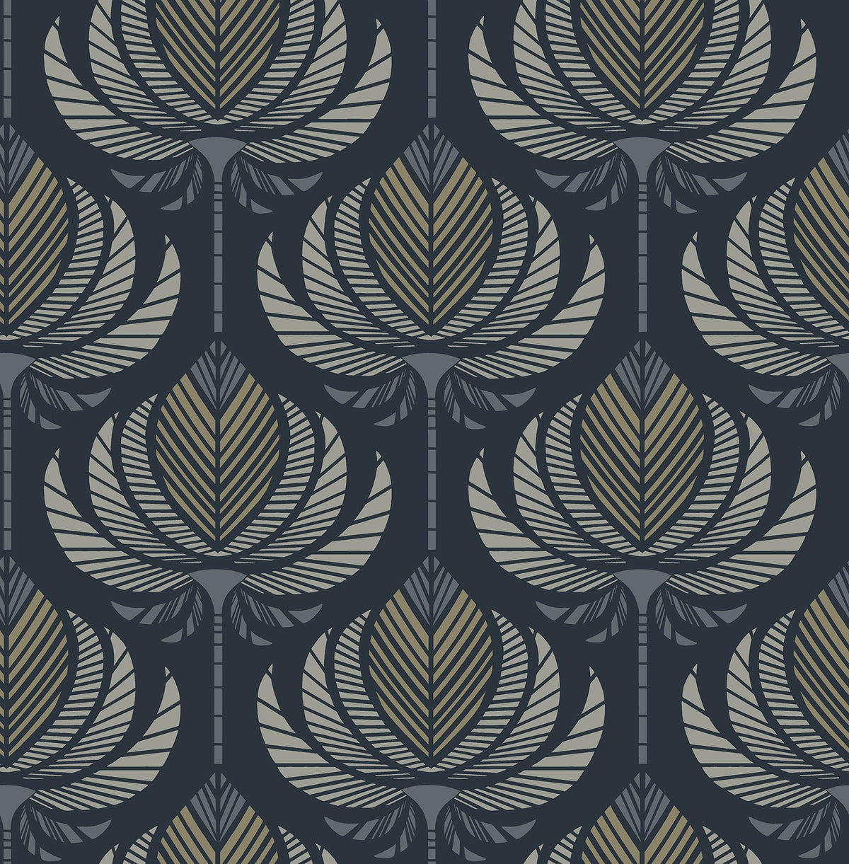 A-Street Prints Ferrenby Dark Blue Floral Fan Wallpaper