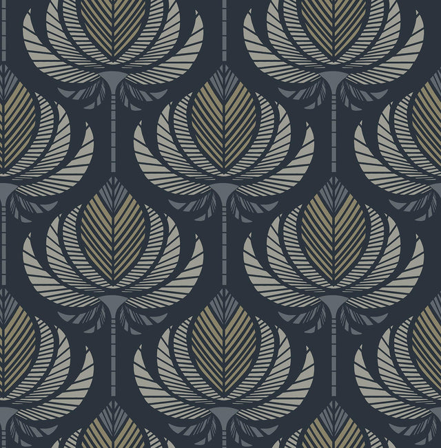 A-Street Prints Ferrenby Dark Blue Floral Fan Wallpaper