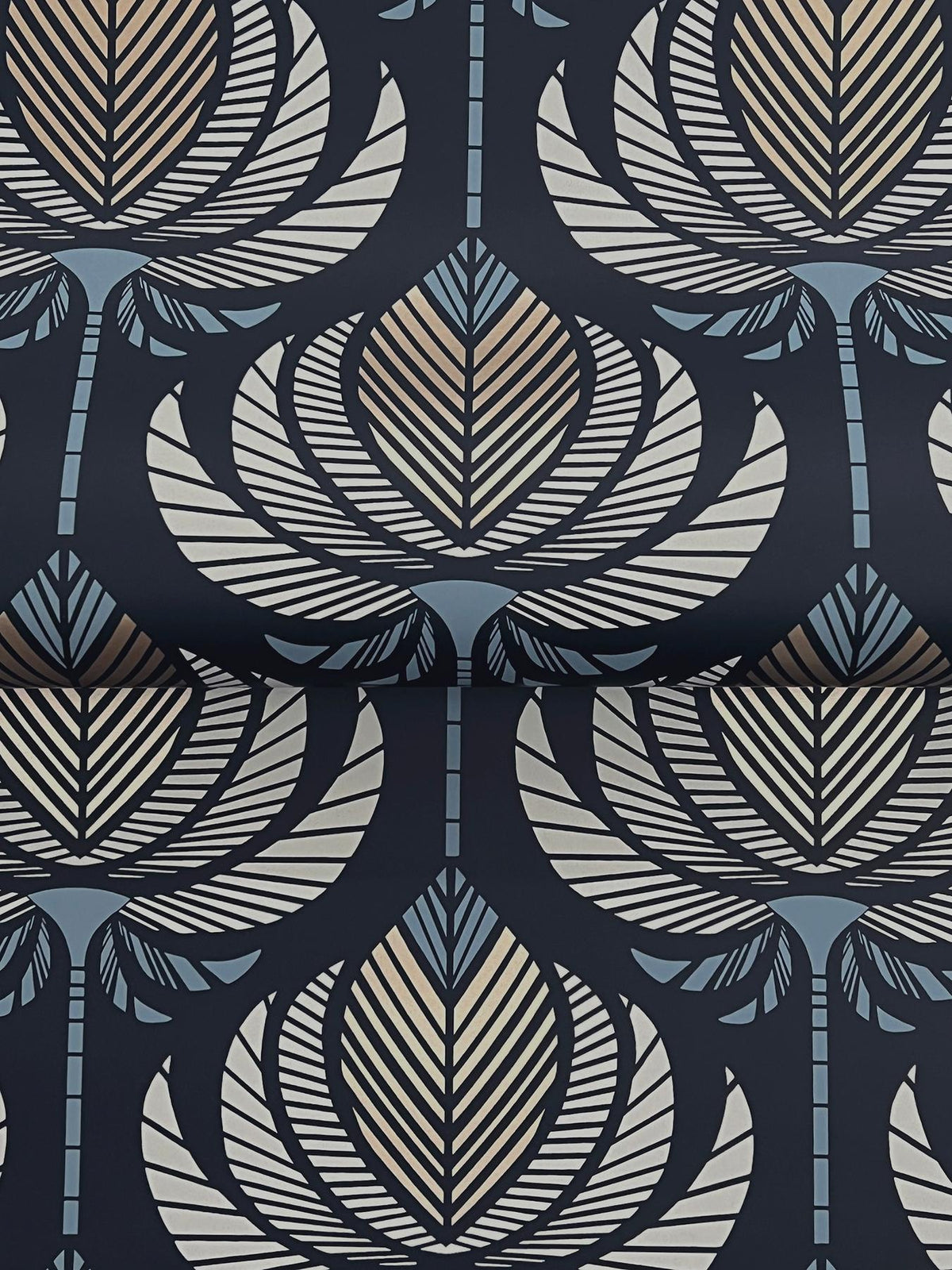 A-Street Prints Ferrenby Dark Blue Floral Fan Wallpaper