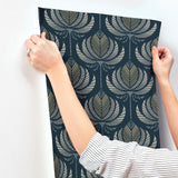 A-Street Prints Ferrenby Dark Blue Floral Fan Wallpaper
