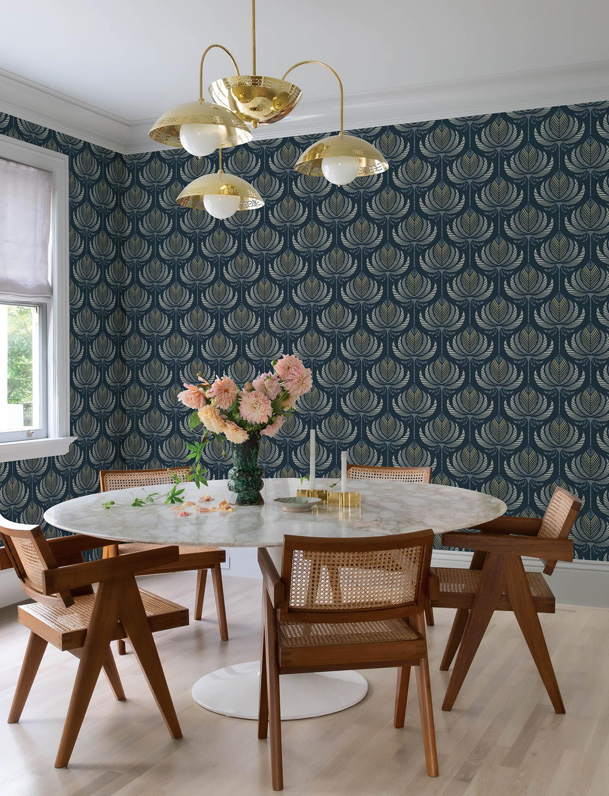 A-Street Prints Ferrenby Dark Blue Floral Fan Wallpaper