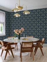 A-Street Prints Ferrenby Dark Blue Floral Fan Wallpaper