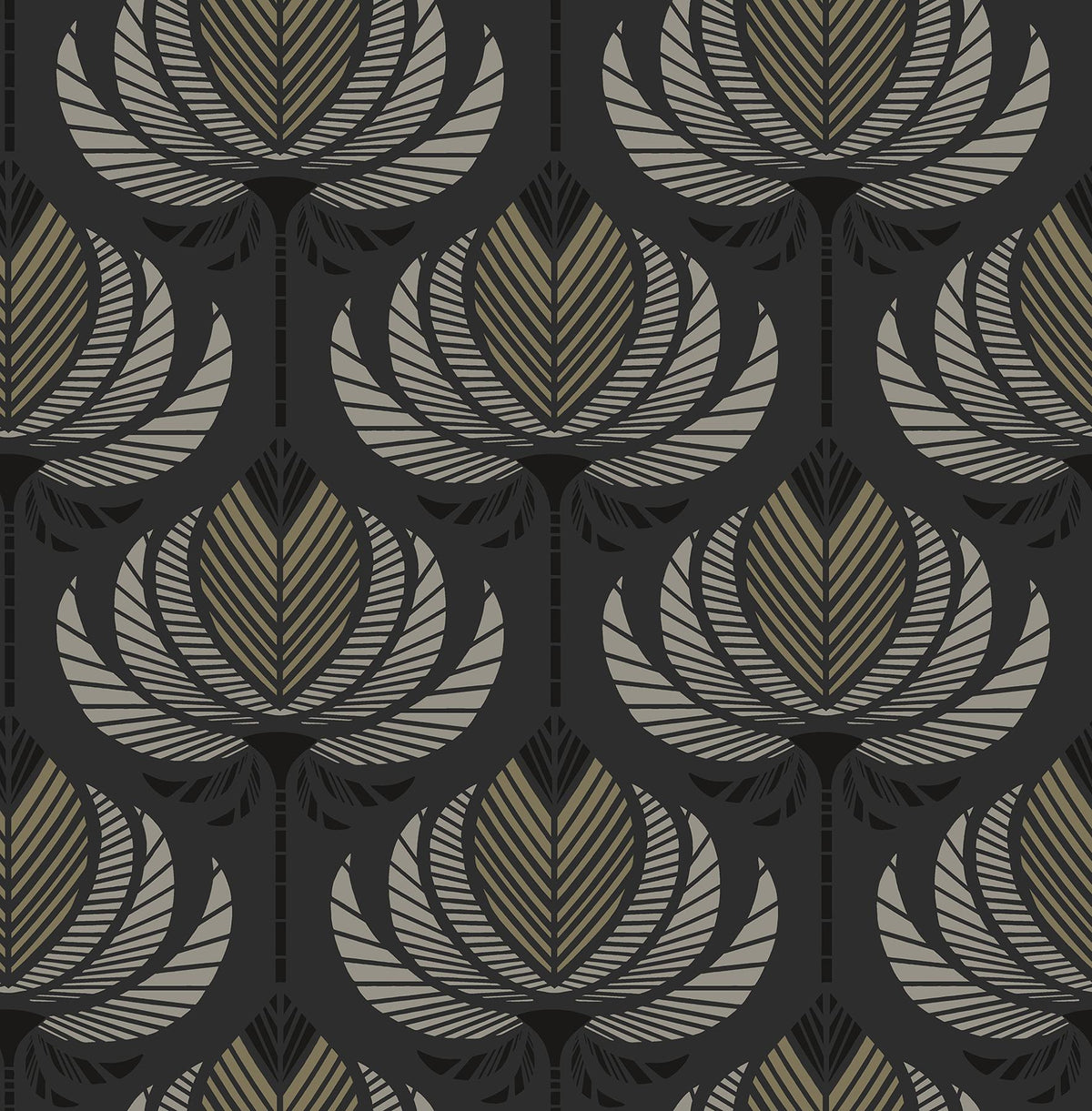 A-Street Prints Ferrenby Black Floral Fan Wallpaper