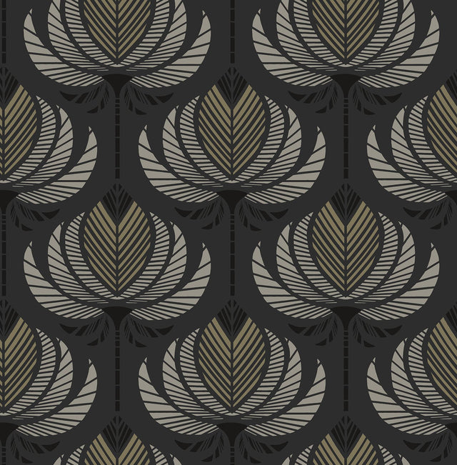A-Street Prints Ferrenby Black Floral Fan Wallpaper