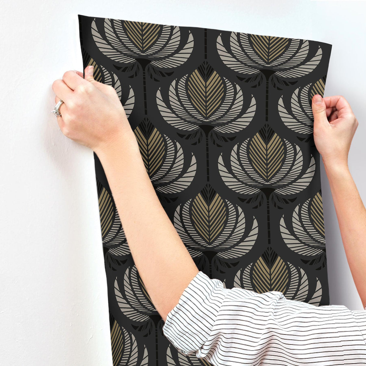 A-Street Prints Ferrenby Black Floral Fan Wallpaper
