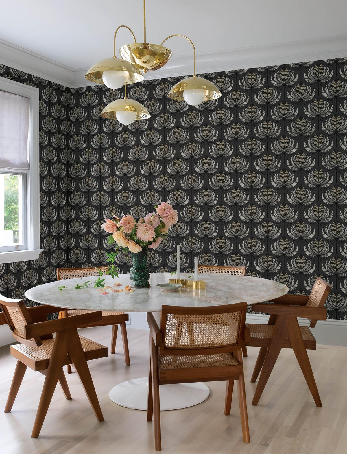 A-Street Prints Ferrenby Black Floral Fan Wallpaper