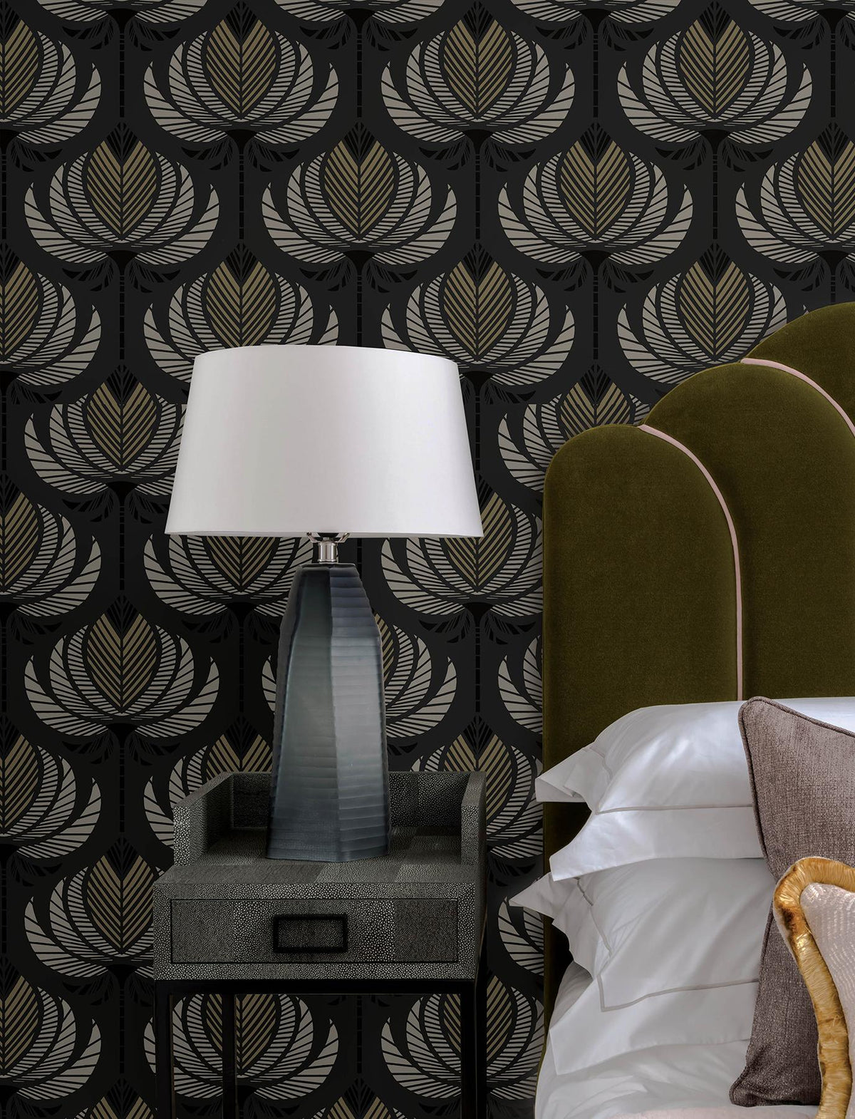 A-Street Prints Ferrenby Black Floral Fan Wallpaper