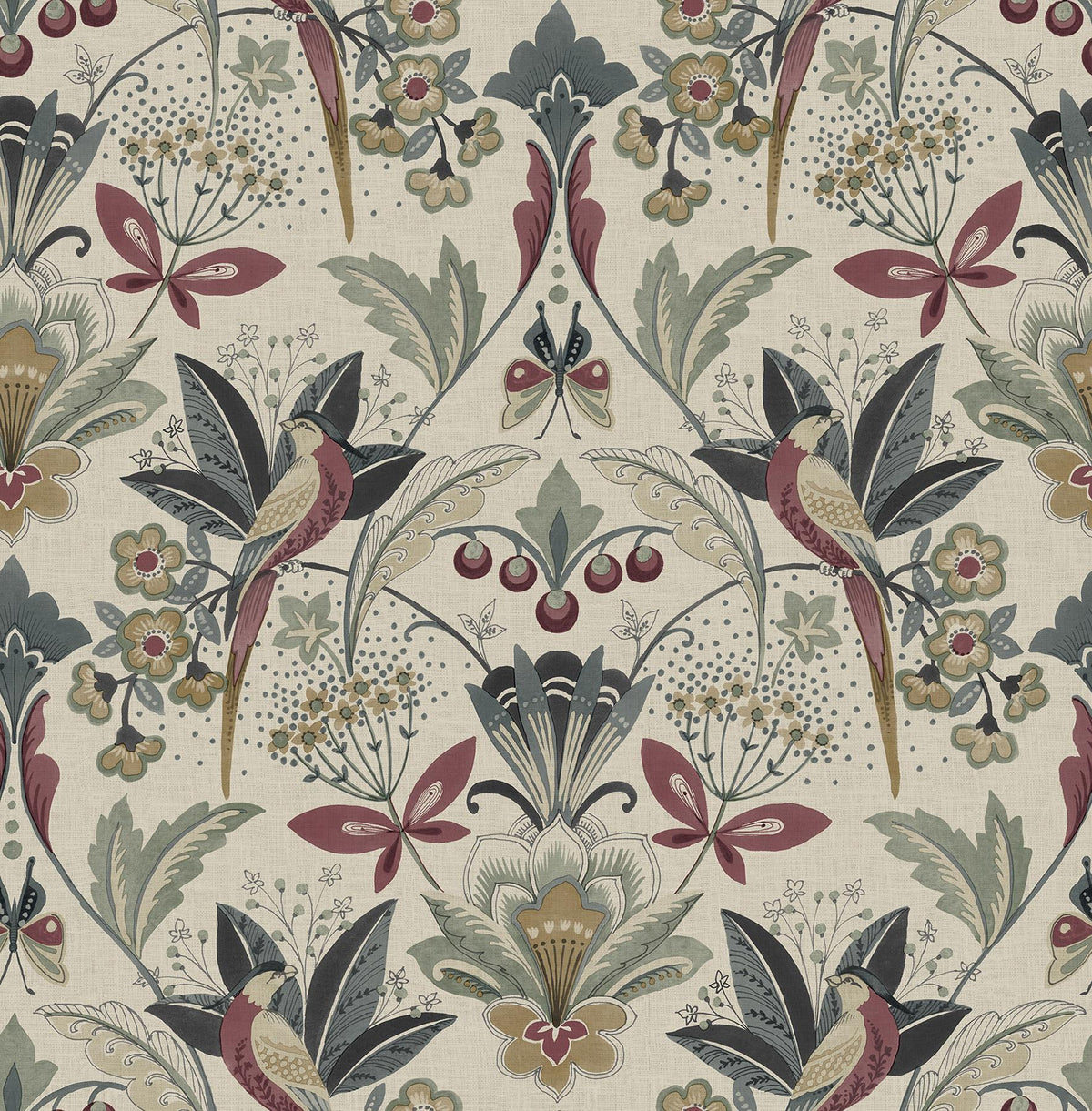 A-Street Prints Bernadette Merlot Garden Wilderness Wallpaper